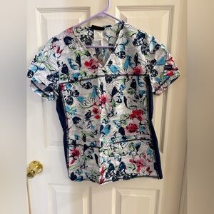 Cheeokee Multicolor Butterfly Floral Scrub Top